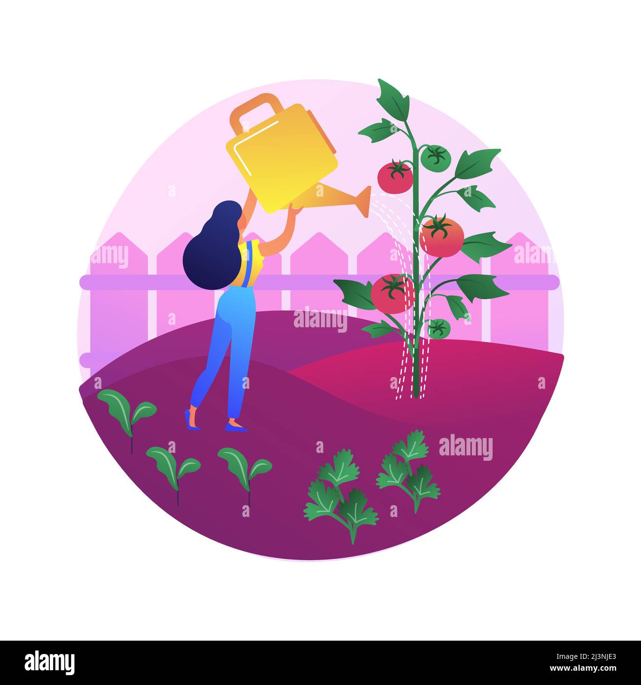 Coltivazione ortaggi concetto astratto illustrazione vettoriale. Giardinaggio domestico per i principianti, piantando in terra, alimento organico, semi di insalata, giardino del contenitore Illustrazione Vettoriale