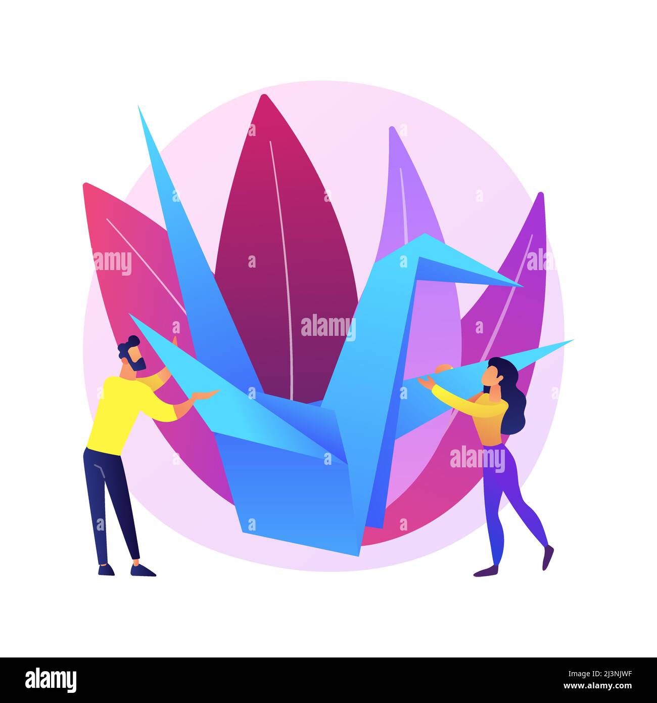 Illustrazione vettoriale del concetto astratto Origami. Arte di piegatura della carta, pratica mentale, sviluppo di abilità motorie fine, passatempo utile nell'isolamento sociale Illustrazione Vettoriale