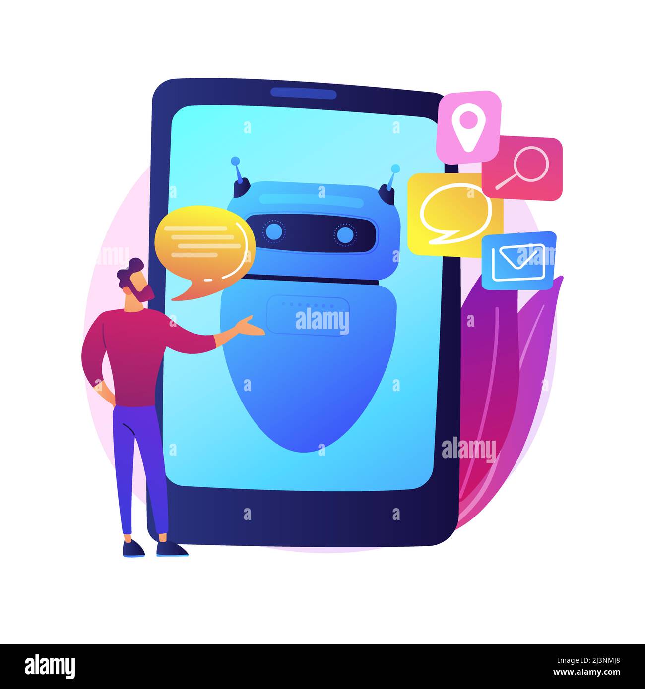 Formazione artificiale della rete neurale. Elaborazione dell'algoritmo. Riconoscimento vocale, verifica dell'identità, gestione delle informazioni. Cyborg umanoide. iso vettore Illustrazione Vettoriale
