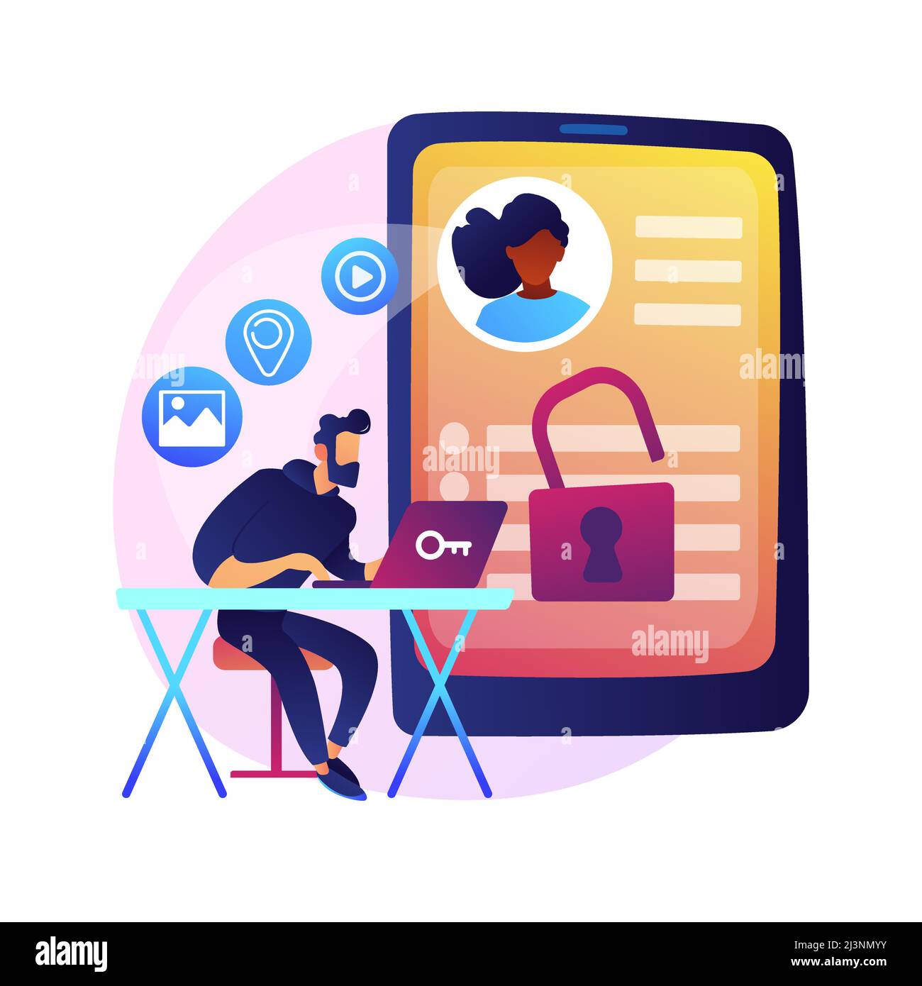 Matchmaking idea sito web. Social network, ricerca geolocalizzazione. Account utente. Profilo personale, internet surfing, online dating service. Vettore isolato Illustrazione Vettoriale