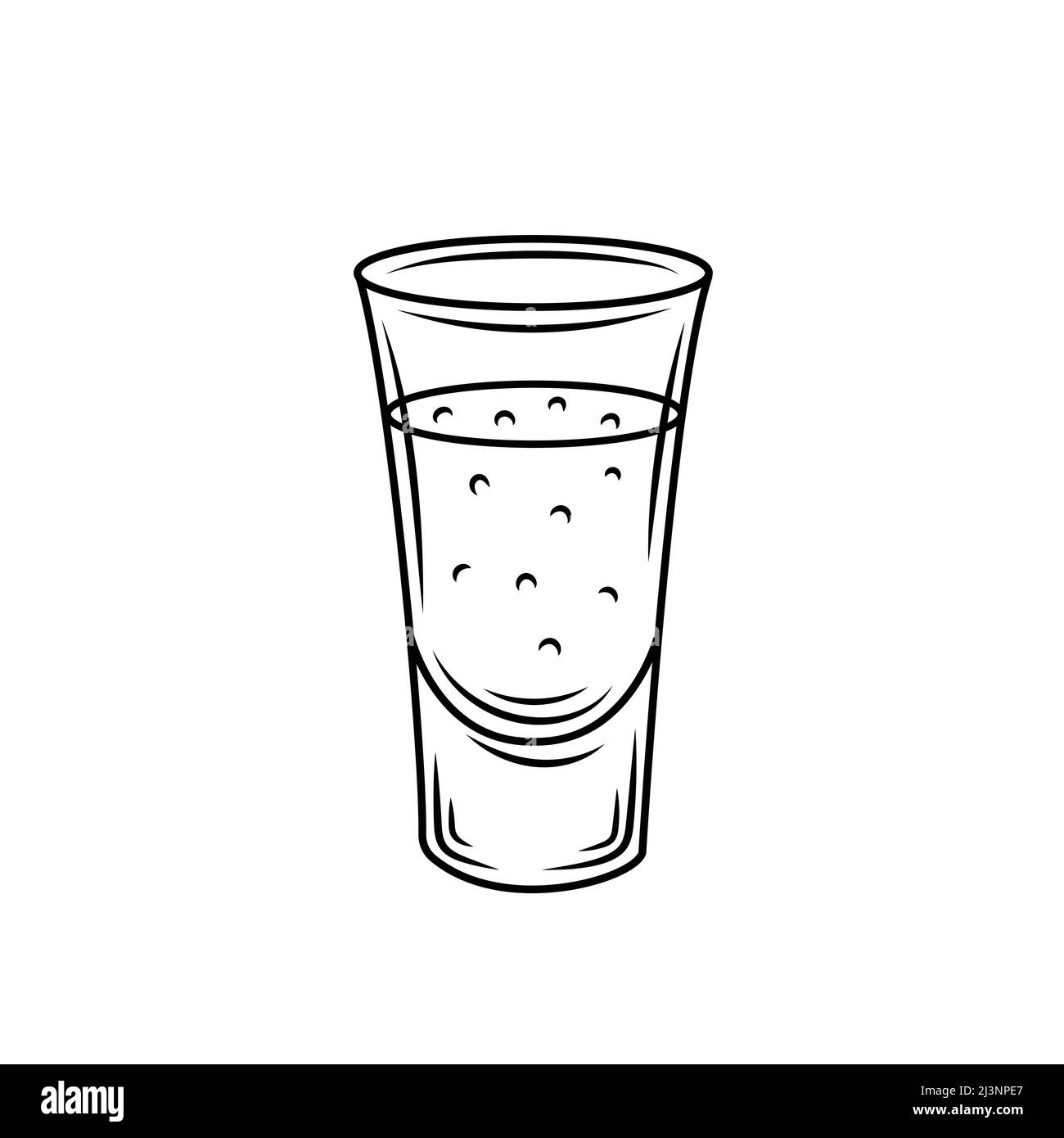 Tequila shot di vetro. Disegno vettoriale bevanda alcolica messicana. Schizzo di un cocktail in vetro. Illustrazione incisa per etichetta, icona, bar o ristorante Illustrazione Vettoriale