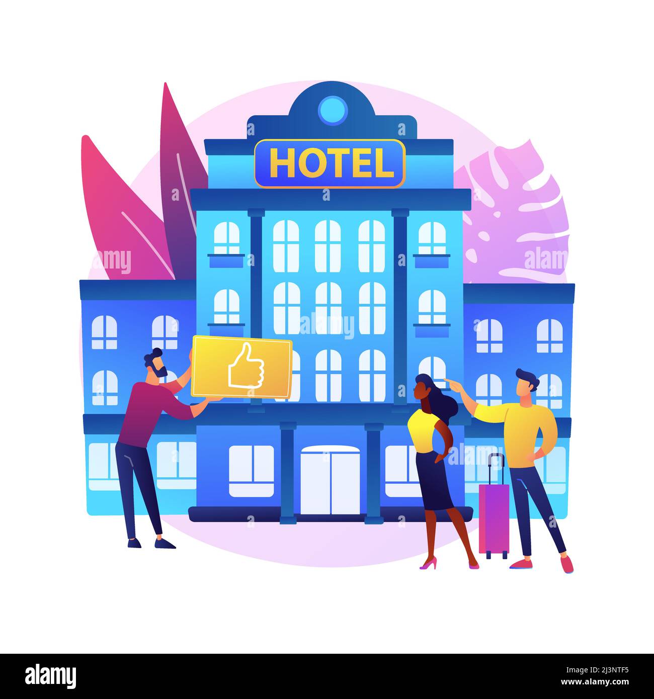 Stile di vita hotel concetto astratto illustrazione vettoriale. Settore alberghiero, resort all'avanguardia, prenotazione online, recensioni dei viaggiatori, colazione gratuita, wi-fi Illustrazione Vettoriale
