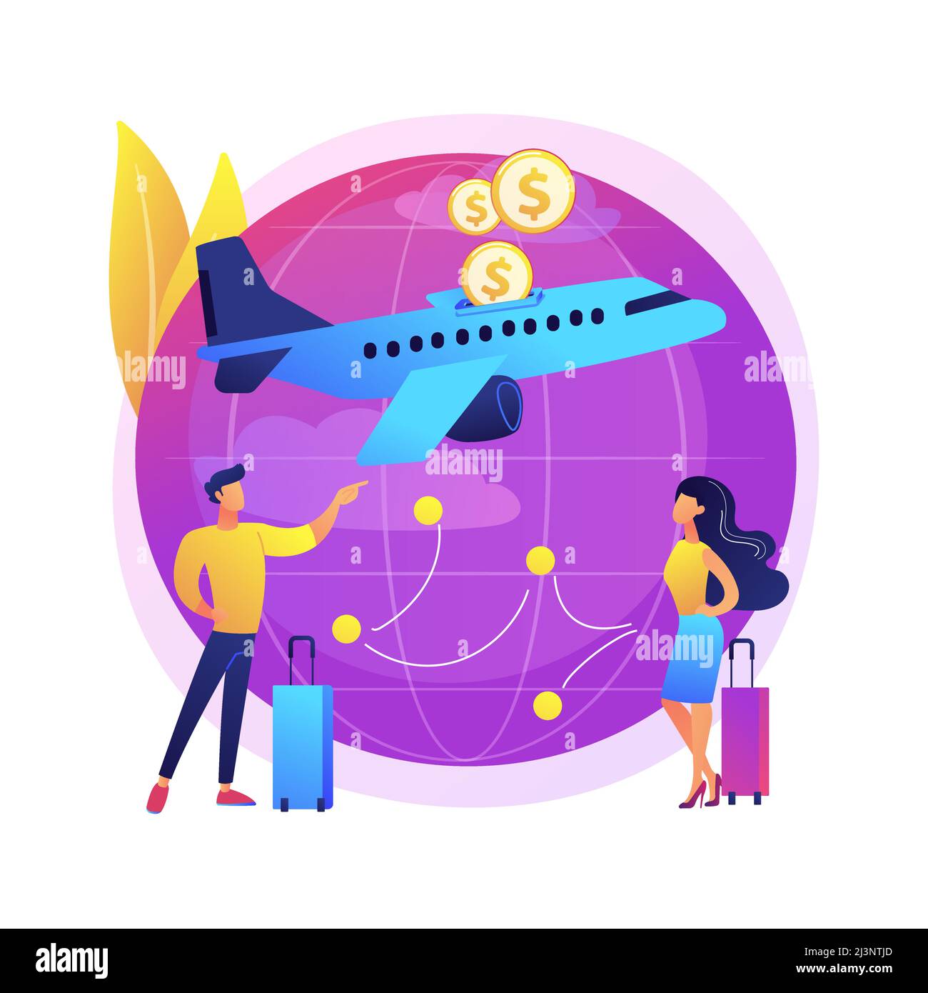 Illustrazione vettoriale del concetto astratto dei voli low cost. Biglietti economici, vendita flash aereo, pianificazione delle vacanze, orari aeroporto, acquistare biglietto online, dom Illustrazione Vettoriale