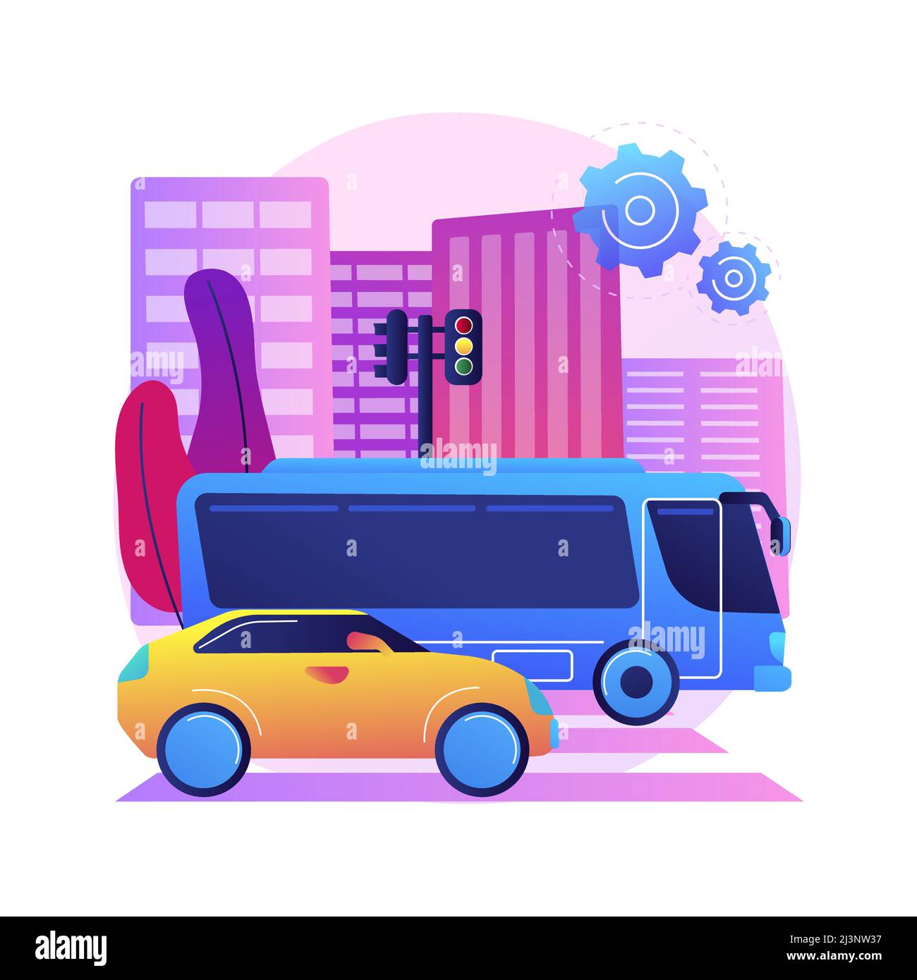 Illustrazione vettoriale del concetto astratto di trasporto di superficie. Trasporto stradale, movimentazione di merci, strada o ferrovia, autocarro su strada, traffico a rotatoria, Illustrazione Vettoriale