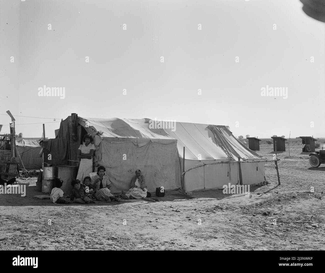 Accampamento di lavoratori agricoli migratori. Imperial County, California. Foto Stock