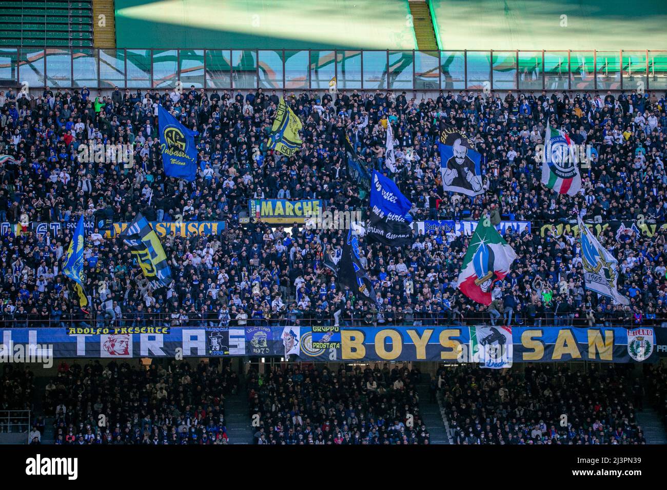 Milano, Italia - aprile 10 2022 - Inter-Hellas Verona serie A - curva nord f.c. internazionale Foto Stock