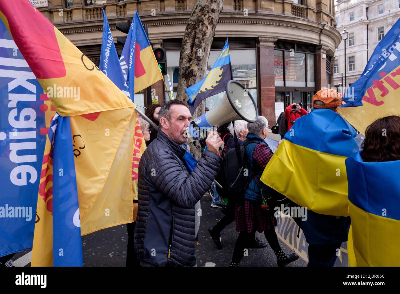 Londra, Regno Unito 9th aprile 2022. I sindacati britannici si radunano in solidarietà con l’Ucraina. Foto Stock