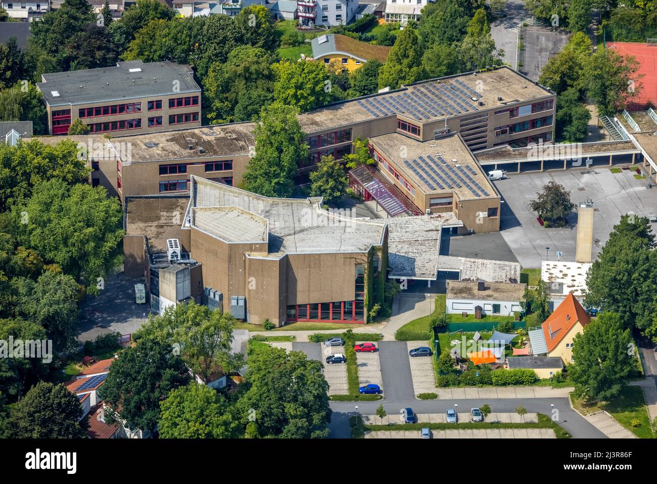 Vista aerea, centro commerciale di piazza Kamen a Kampstraße, nel distretto di Kolonie Tannenberg, Kamen, zona della Ruhr, Renania settentrionale-Vestfalia, Germania, Luft Foto Stock