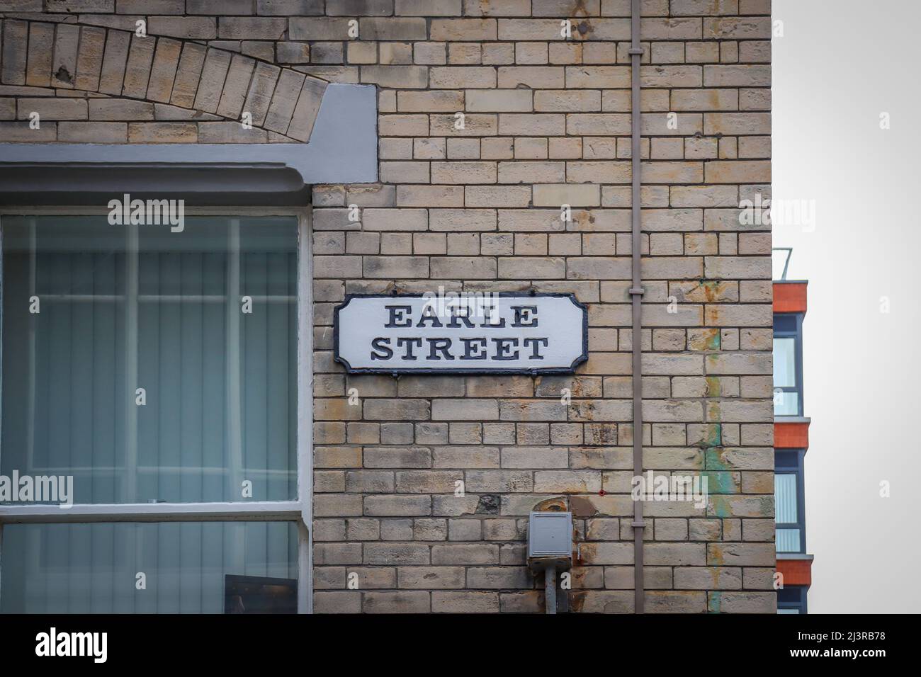 Earle Steet, Liverpool, Street Sign, cuore del Liverpool Cotton Exchange Foto Stock