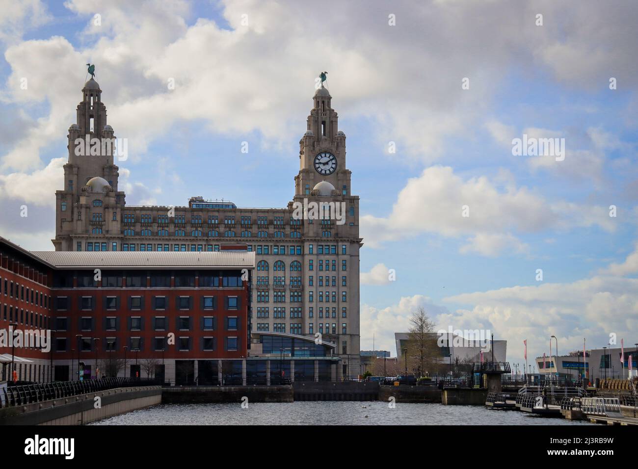 Liverpool Liver Building, Pier Head, Three Graces Foto Stock