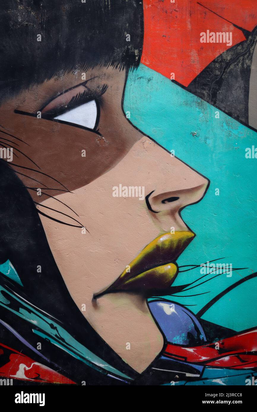 Liverpool Wall Mural, personaggio futuristico femminile Foto Stock