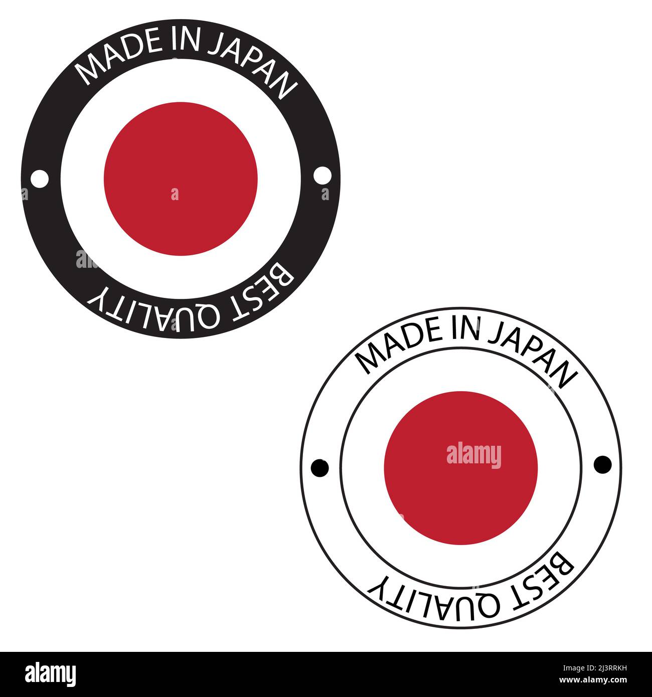 Badge con bandiera giapponese. Timbro Made in Japan. Etichetta Made in Japan. stile piatto. Foto Stock