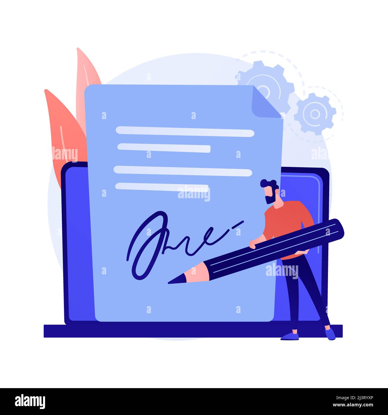 Tecnologia di firma elettronica. Convalida delle operazioni, firma digitale, verifica dei documenti elettronici. Conferma virtuale dell'accordo. Isolo vettoriale Illustrazione Vettoriale