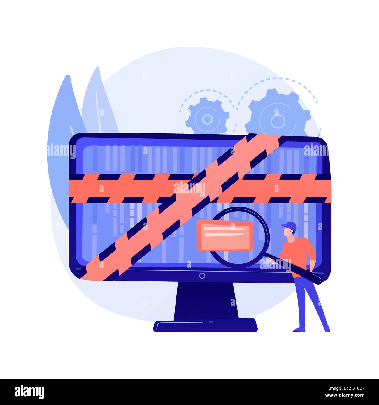 Informatica forense scienza. Analisi delle prove digitali, indagini sulla criminalità informatica, recupero dei dati. Esperto di sicurezza informatica che identifica attività fraudolente. Illustrazione Vettoriale