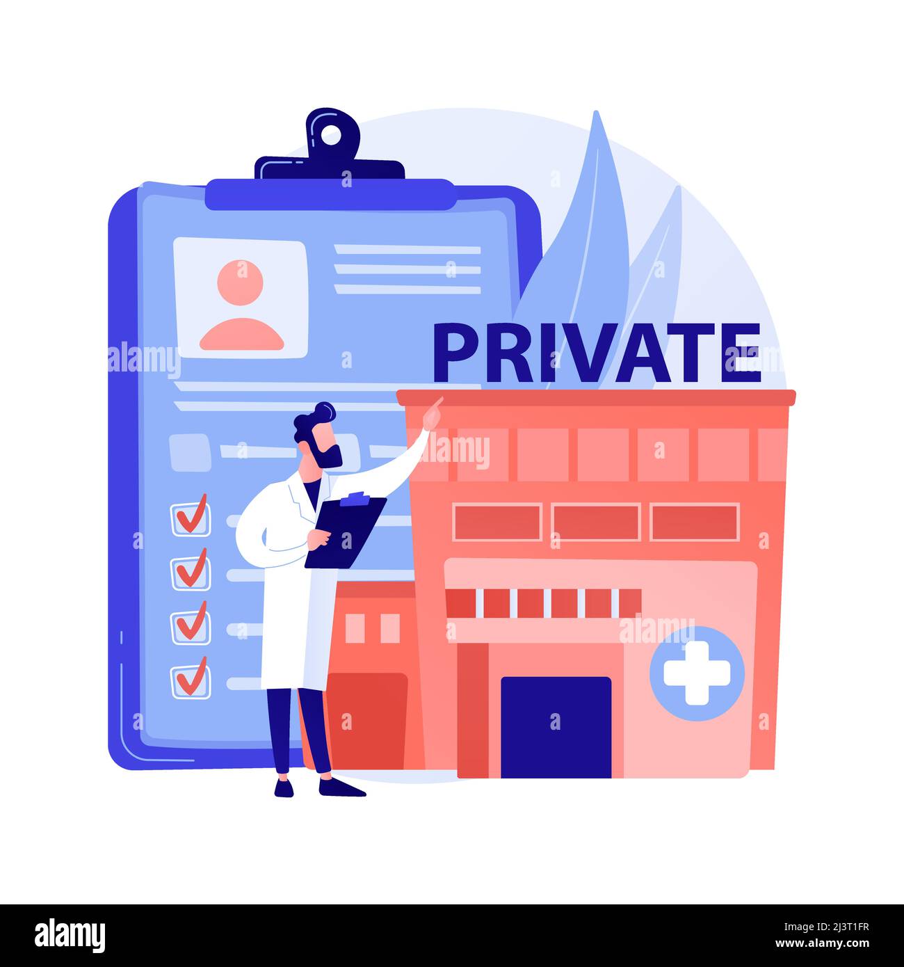 Illustrazione vettoriale del concetto astratto di sanità privata. Medicina privata, assicurazione sanitaria, servizi medici a pagamento, centro sanitario, svantaggi specialistici Illustrazione Vettoriale