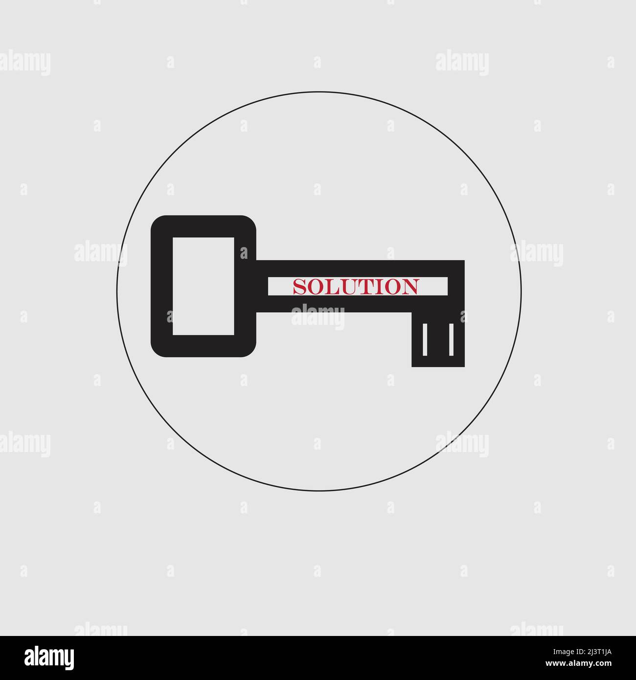 Logo chiave con la parola soluzione, vettore su sfondo bianco Illustrazione Vettoriale
