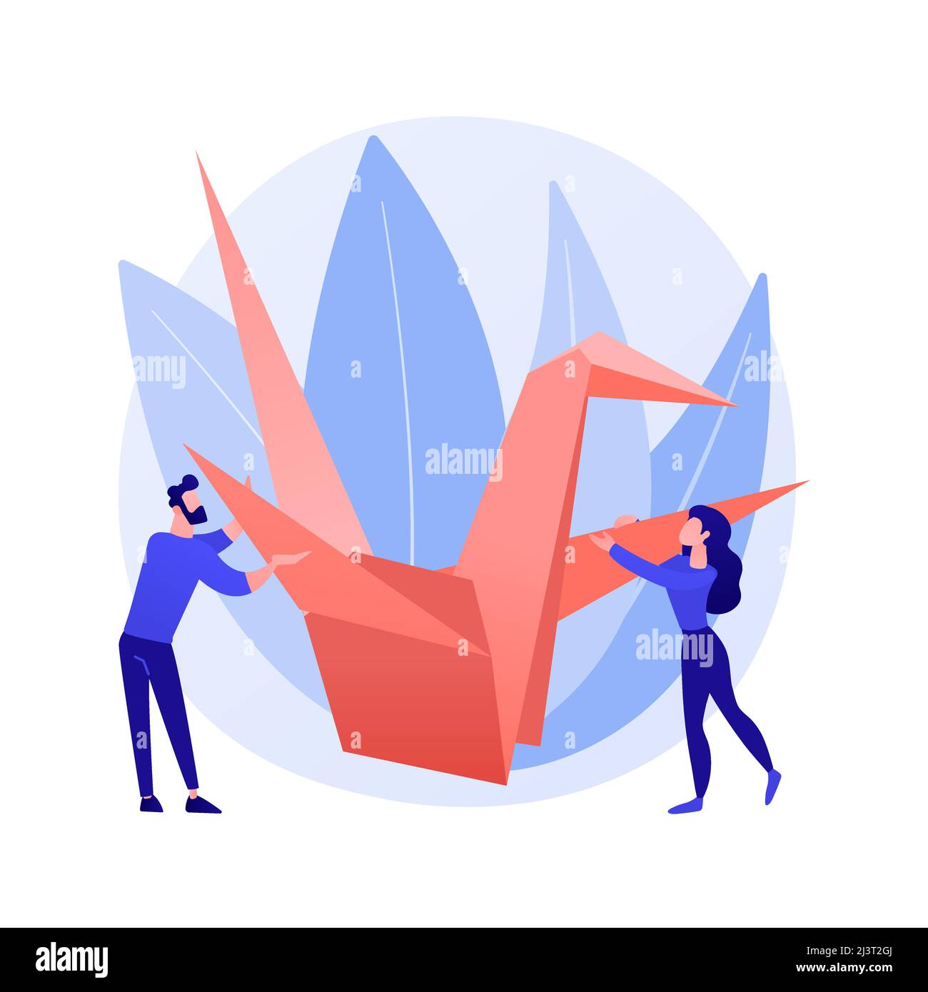 Illustrazione vettoriale del concetto astratto Origami. Arte di piegatura della carta, pratica mentale, sviluppo di abilità motorie fine, passatempo utile nell'isolamento sociale Illustrazione Vettoriale