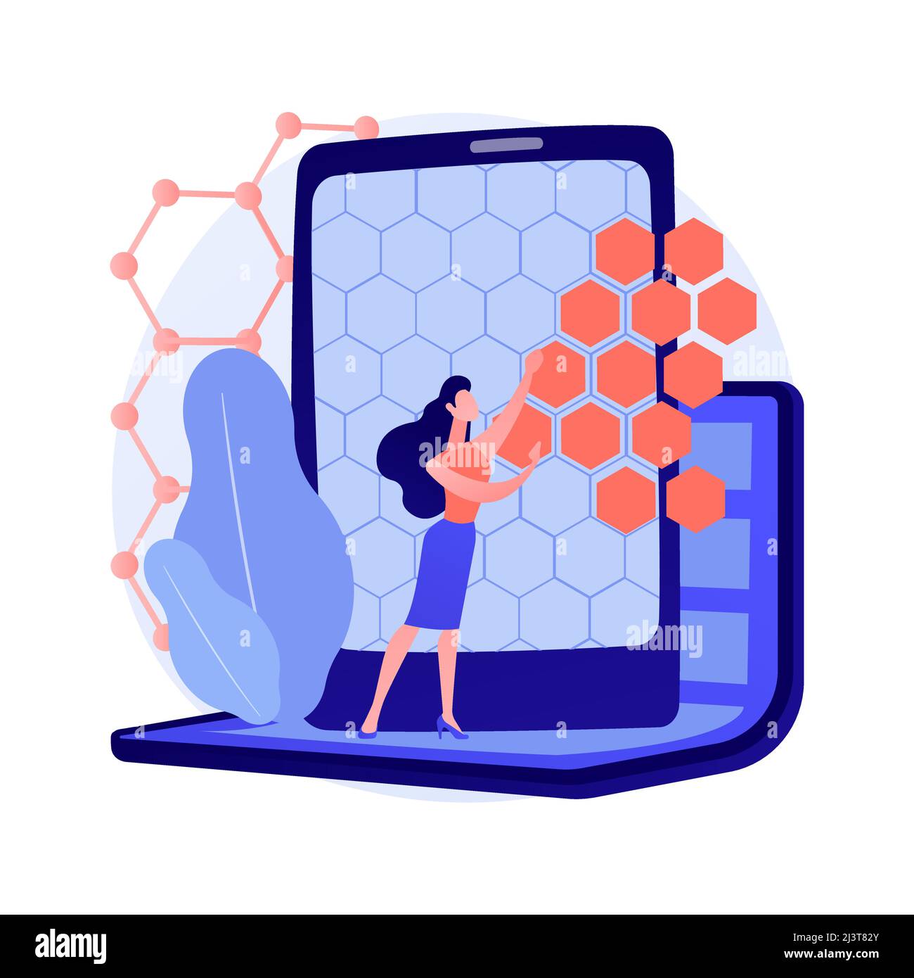 Illustrazione vettoriale del concetto astratto delle tecnologie grafiche. Composto grafenico artificiale, nanomateriale di anidride carbonica, rivoluzione scientifica moderna, alto Illustrazione Vettoriale