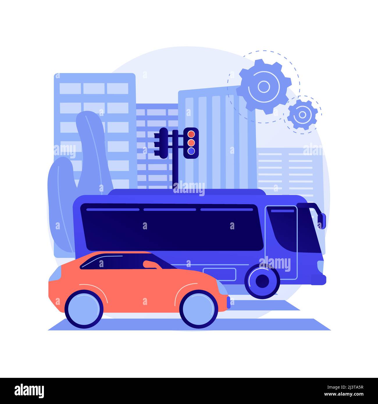 Illustrazione vettoriale del concetto astratto di trasporto di superficie. Trasporto stradale, movimentazione di merci, strada o ferrovia, autocarro su strada, traffico a rotatoria, Illustrazione Vettoriale