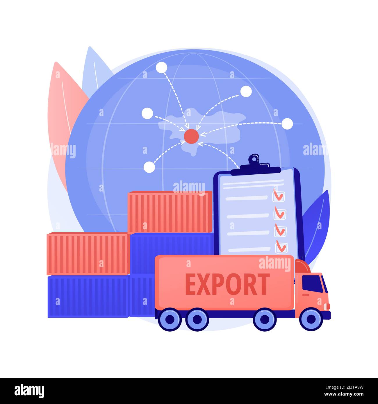 Illustrazione vettoriale del concetto astratto del controllo di esportazione. Servizi di licenza, esportazione di beni, software e tecnologia, sicurezza nazionale, magazzino Illustrazione Vettoriale