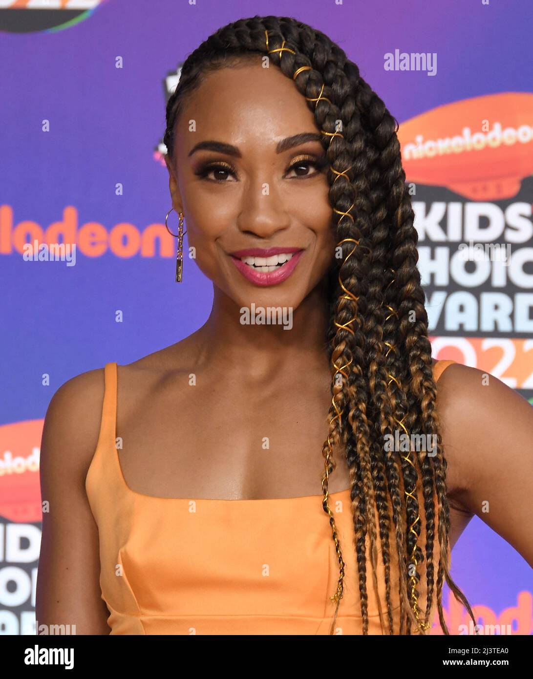 Los Angeles, Stati Uniti. 09th Apr 2022. Tiffany Daniels arriva al Nickelodeon Kid's Choice Awards 2022 che si tiene presso il Barker Hangar di Santa Monica, CA sabato 9 aprile 2022. (Foto di Sthanlee B. Mirador/Sipa USA) Credit: Sipa USA/Alamy Live News Foto Stock