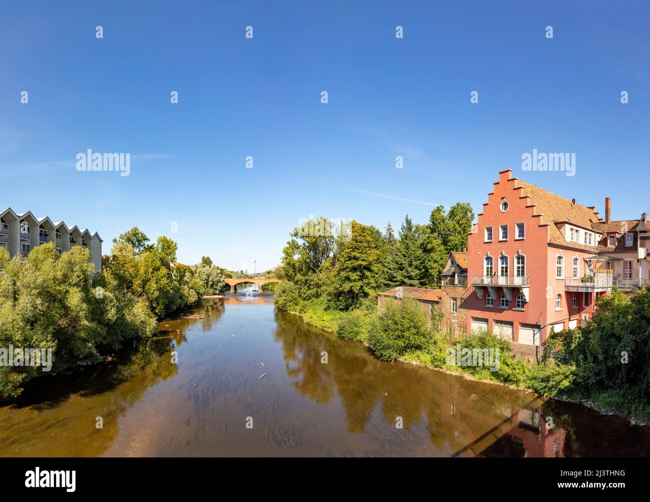 Bad Kreuznach, Brueckenhaeuser, Germania sotto il cielo blu Foto Stock