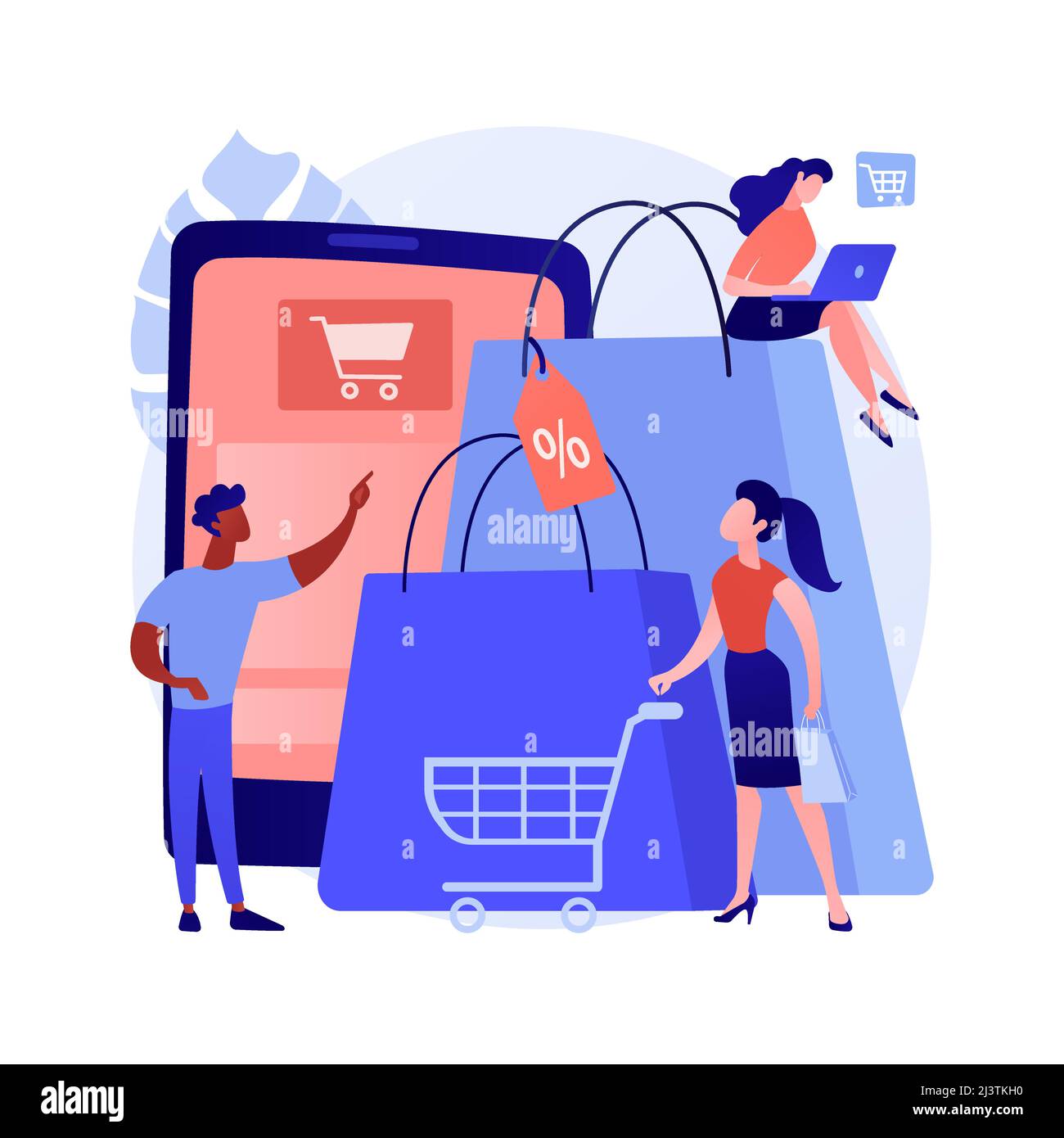 Illustrazione vettoriale del concetto astratto della società dei consumatori. Consumo di beni e servizi, acquisto compulsivo, shopaholic, mercato al dettaglio, hab cliente Illustrazione Vettoriale