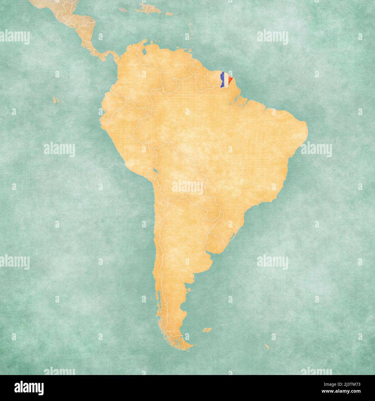 Guyana francese (bandiera della Guyana francese) sulla mappa del Sud