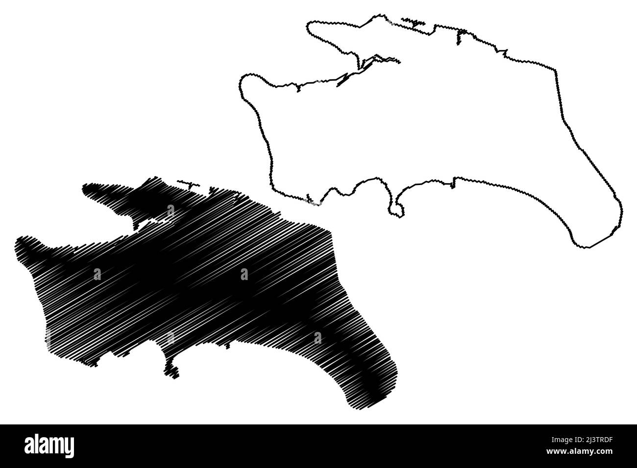 Isola di Sao Vicente (Repubblica Federativa del Brasile, Sao Paulo, Sud e America Latina) illustrazione vettoriale mappa, schizza mappa Sao Vicente Illustrazione Vettoriale