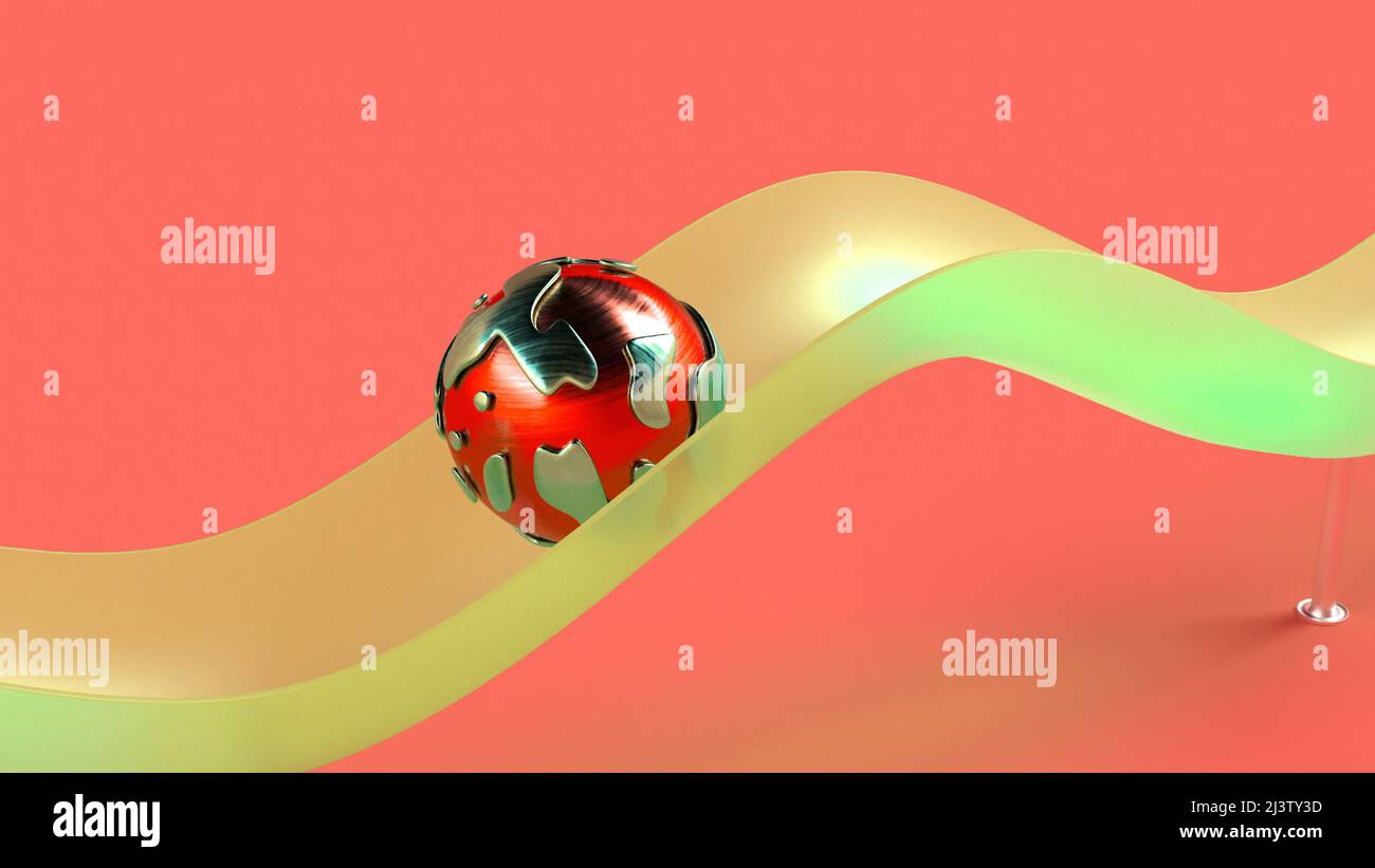Metal ball minimal computer grafica minimalistico art 3D rendering Foto Stock
