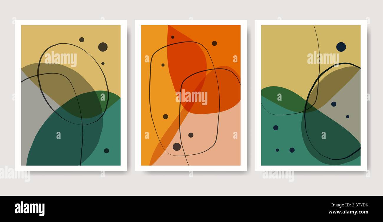 Set di illustrazioni estetiche astratte minimaliste. Decorazioni a parete in stile moderno Illustrazione Vettoriale
