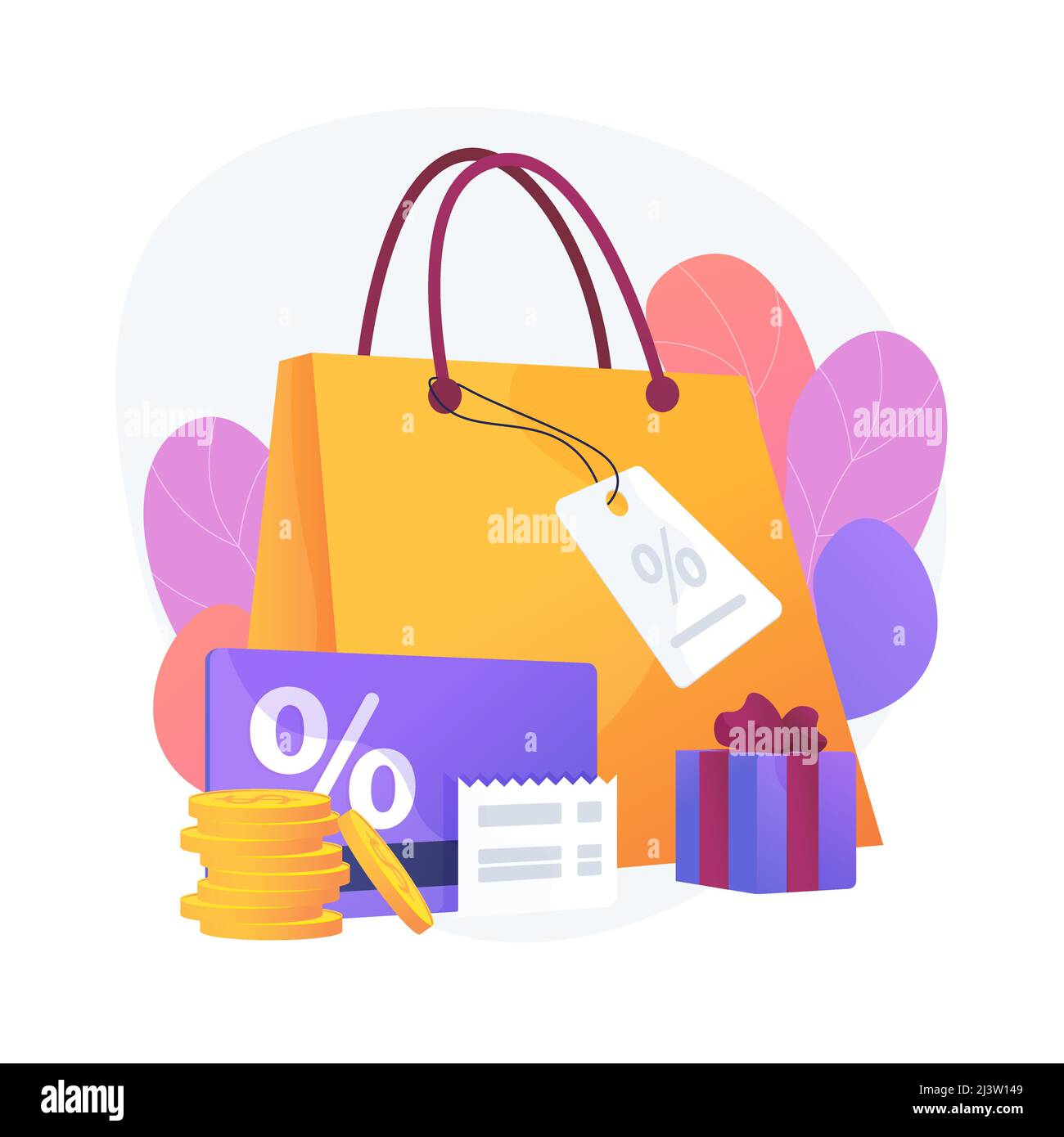 Sconti stagionali. Acquisto regali, visita boutique, shopping di lusso. Buoni promozionali per la riduzione dei prezzi, offerte speciali per le vacanze. Vettore i Illustrazione Vettoriale