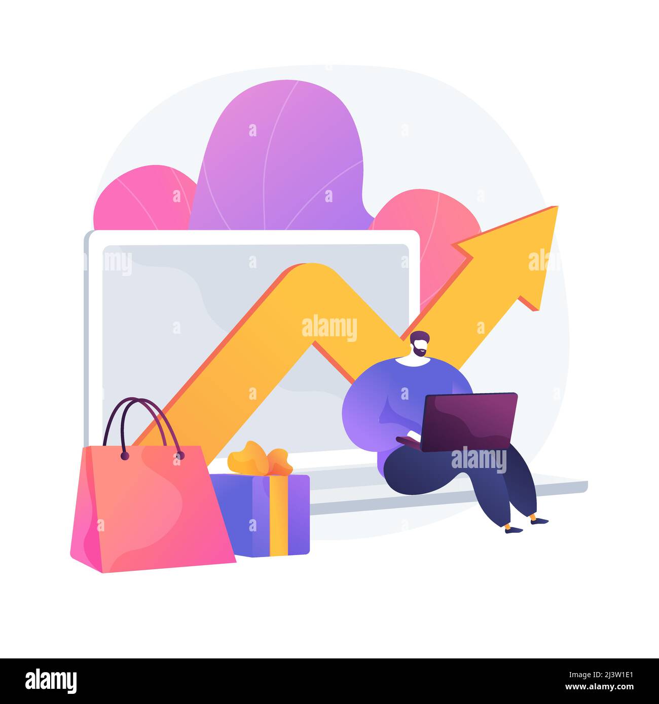 Tassi di ricavo dell'azienda. Acquisto di regali, crescita delle vendite, analisi dei profitti aziendali. Store manager online che analizza il reddito. Uomo che calcola la spesa in conto capitale. Illustrazione Vettoriale