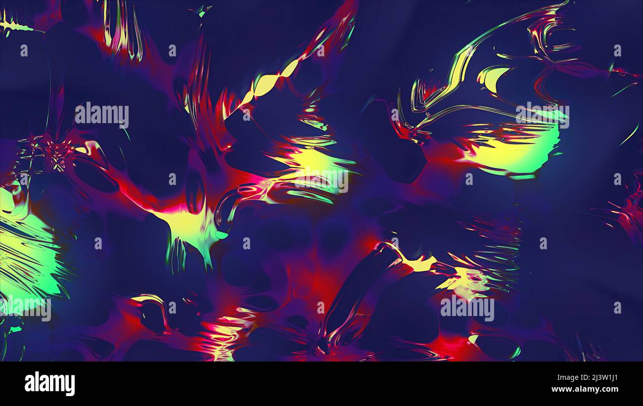 Punti nell'animazione. Movimento. Tre d in cui diverse sfumature di colori come viola , verde, rosso, scuro si muovono come un disegno. Foto Stock