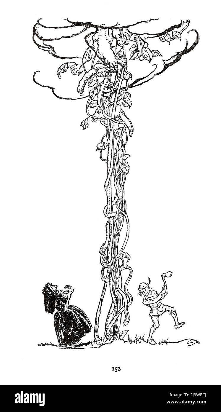 Jack e il Beanstalk dal libro ' English Fairy Tales ' ripubblicato da Flora Annie Steel, Webster, illustrato da Arthur Rackham, Editore New York, la società Macmillan 1918 Foto Stock