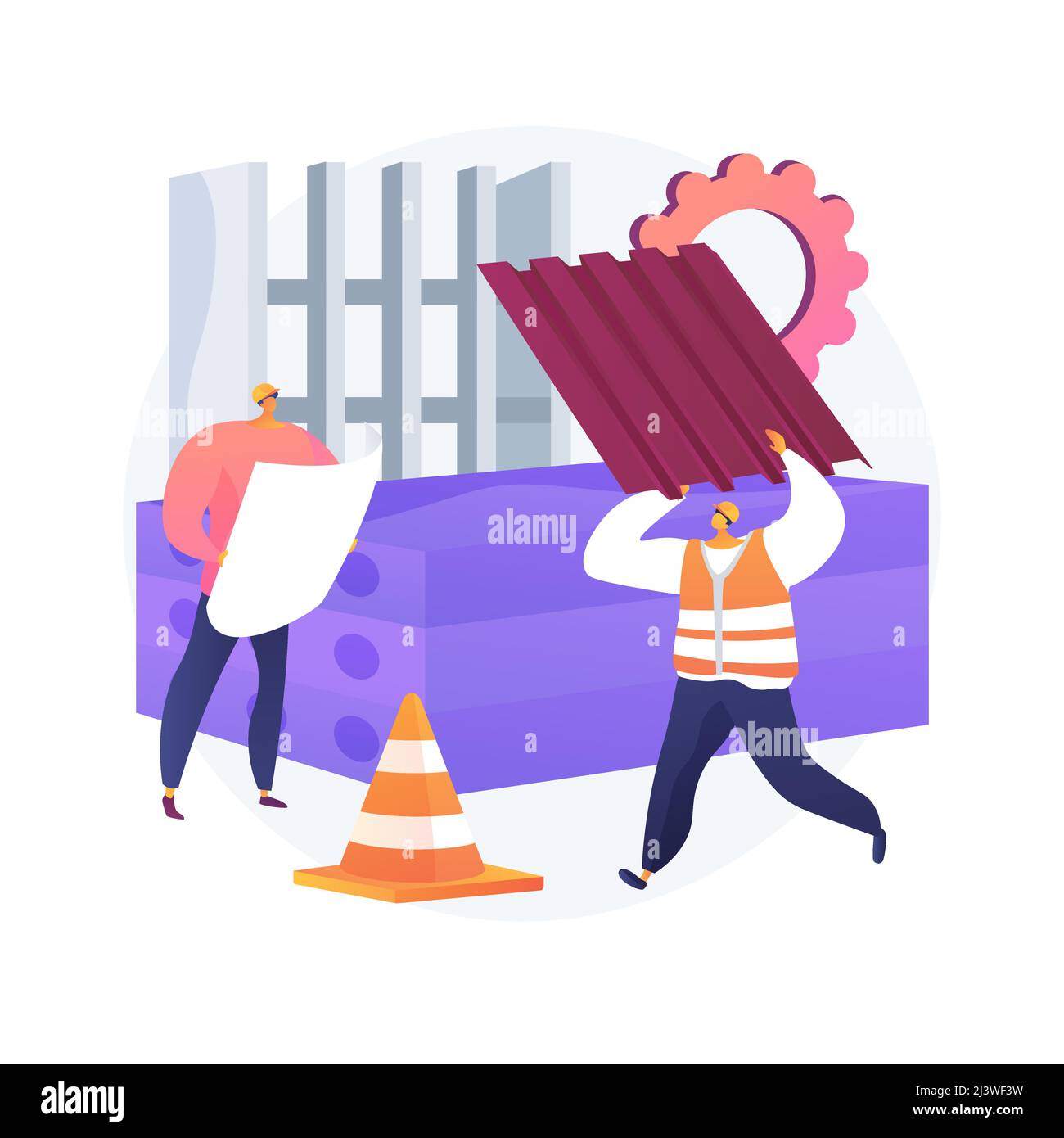 Illustrazione vettoriale del concetto astratto dei materiali da costruzione innovativi. Innovazione tecnologica nel settore delle costruzioni, risorse ad alta tecnologia per l'espansione, mattoni intelligenti, nan Illustrazione Vettoriale