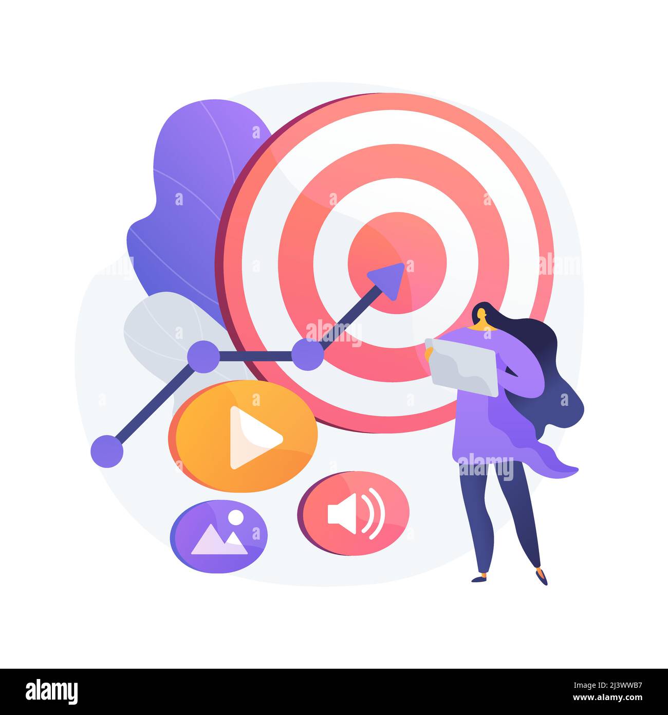 Illustrazione vettoriale del concetto astratto di elevato contenuto di ROI. Social media marketing, produzione di contenuti online, pubblicazione di un elevato ROI, ritorno sugli investimenti m Illustrazione Vettoriale