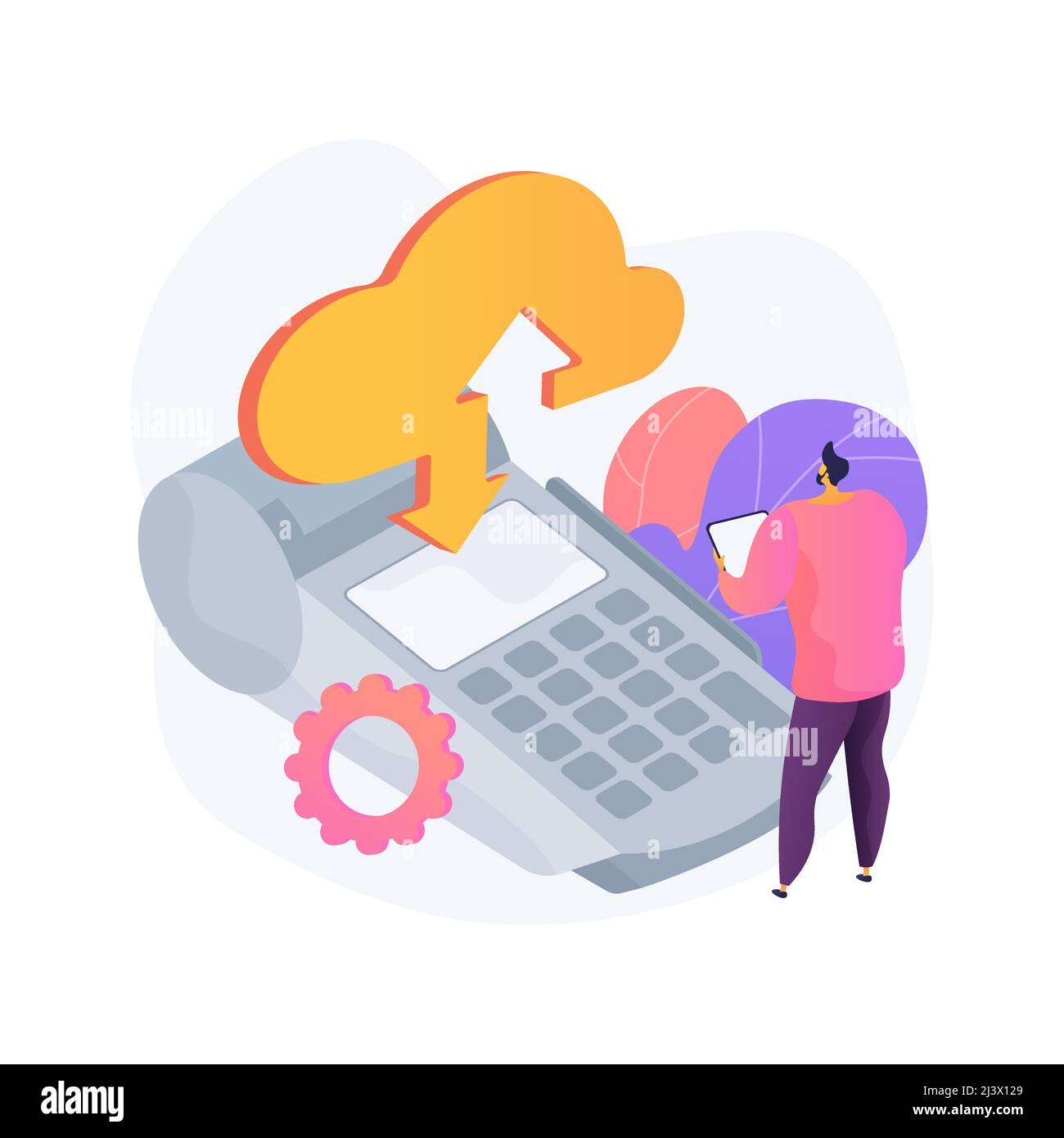 Illustrazione vettoriale del concetto astratto di POS cloud. Software retail, POS basati su cloud, gestione delle vendite, sistema per punti vendita, dati sulle vendite e sulle transazioni Illustrazione Vettoriale