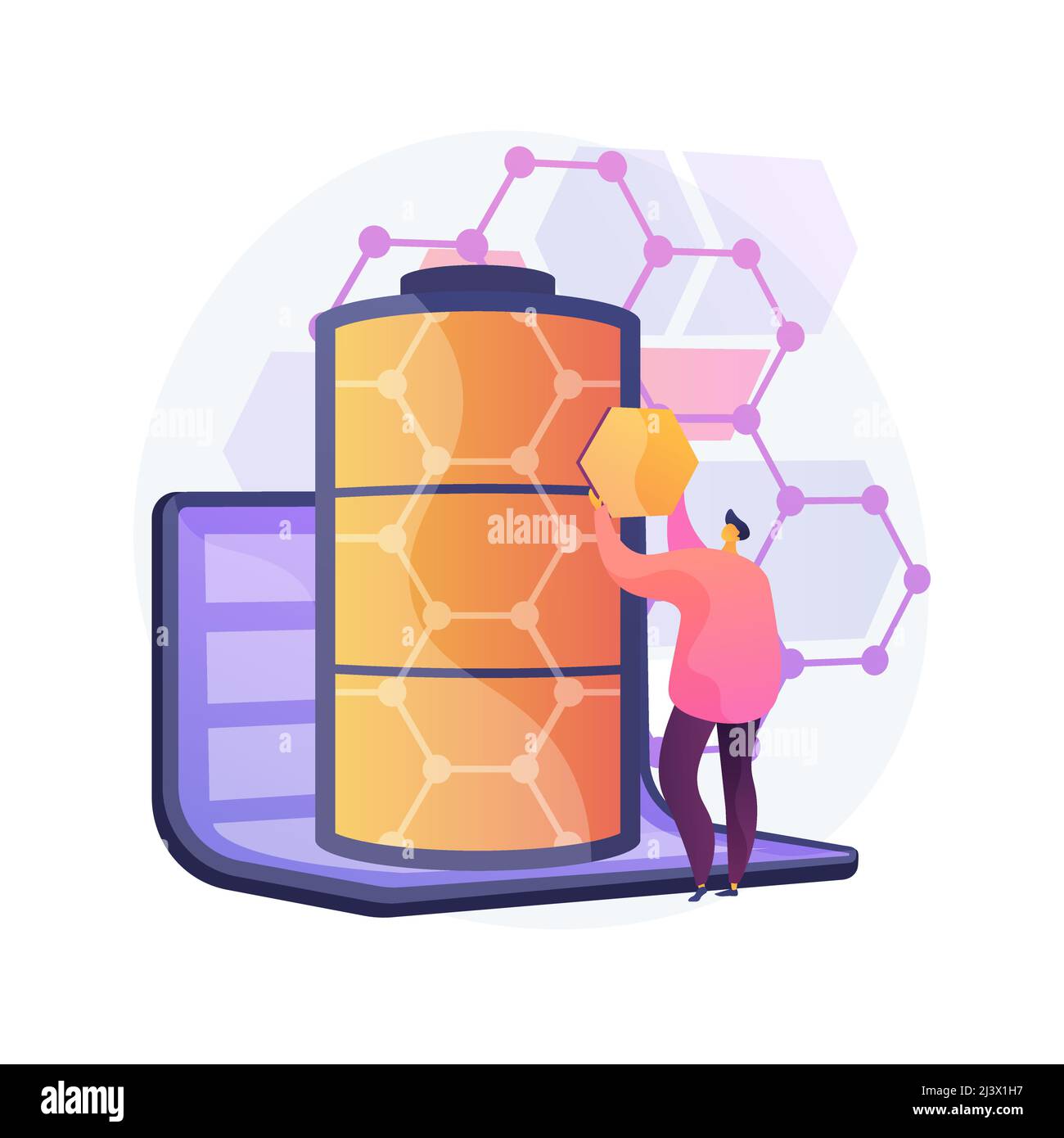 Illustrazione vettoriale del concetto astratto delle tecnologie grafiche. Composto grafenico artificiale, nanomateriale di anidride carbonica, rivoluzione scientifica moderna, alto Illustrazione Vettoriale