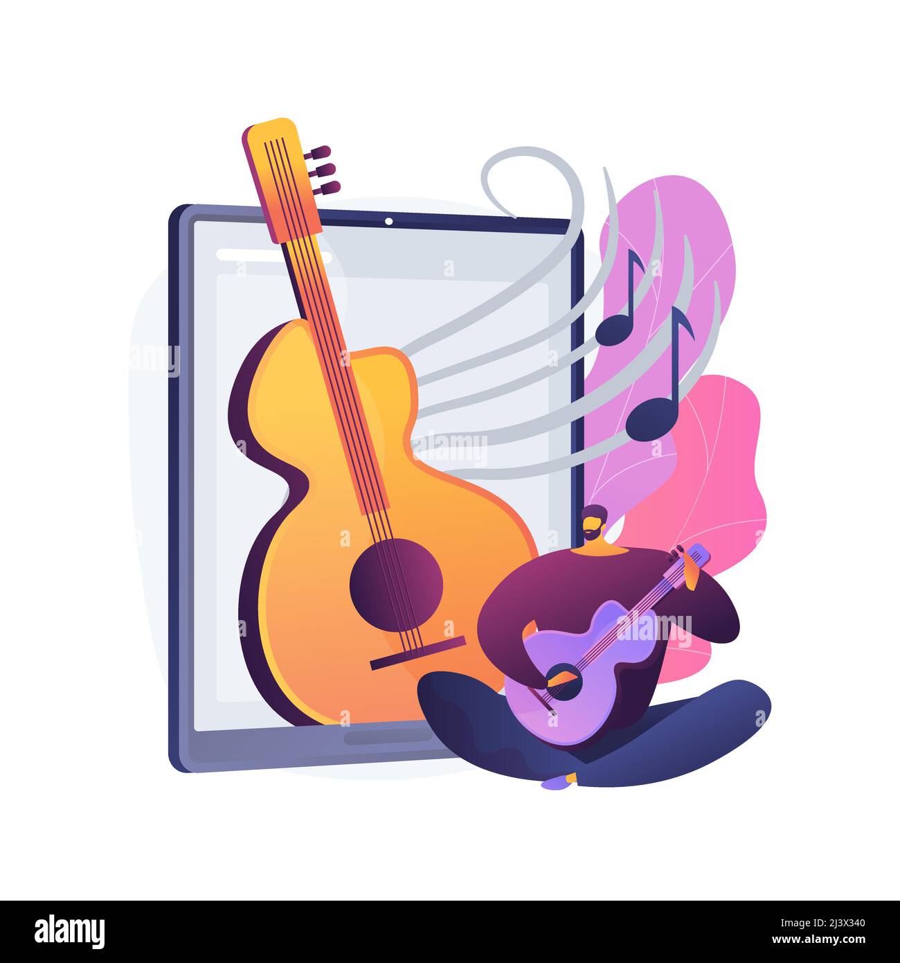 Lezioni di musica online concetto astratto illustrazione vettoriale. Videoconferenza dal vivo, insegnante di musica, quarantena, pratica privata online, professi Illustrazione Vettoriale