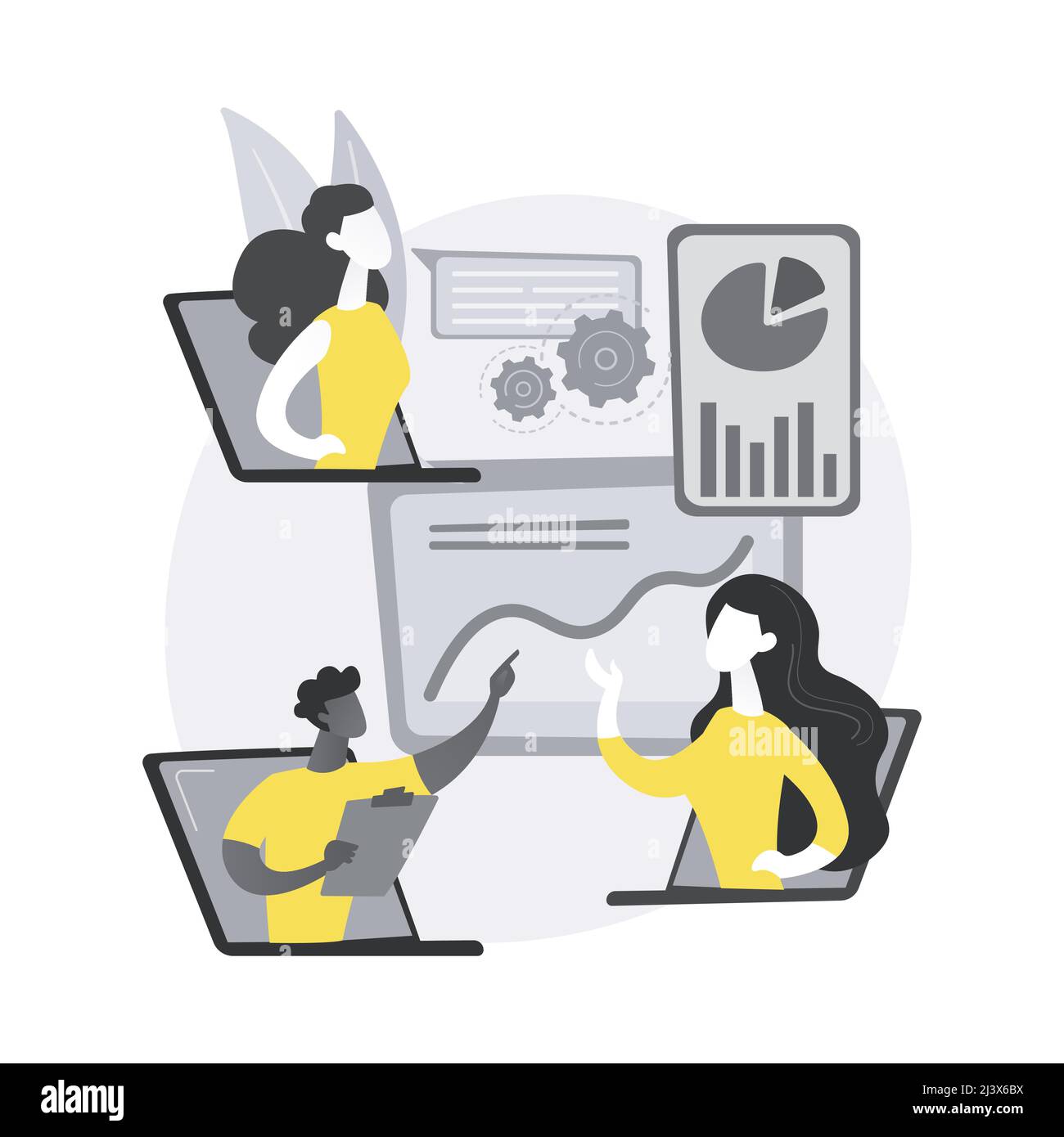 La tecnologia online parla di illustrazione vettoriale del concetto astratto. Argomenti tecnici presentazioni, webinar, dimostrazione dal vivo, presentazione online, sessione Web Illustrazione Vettoriale