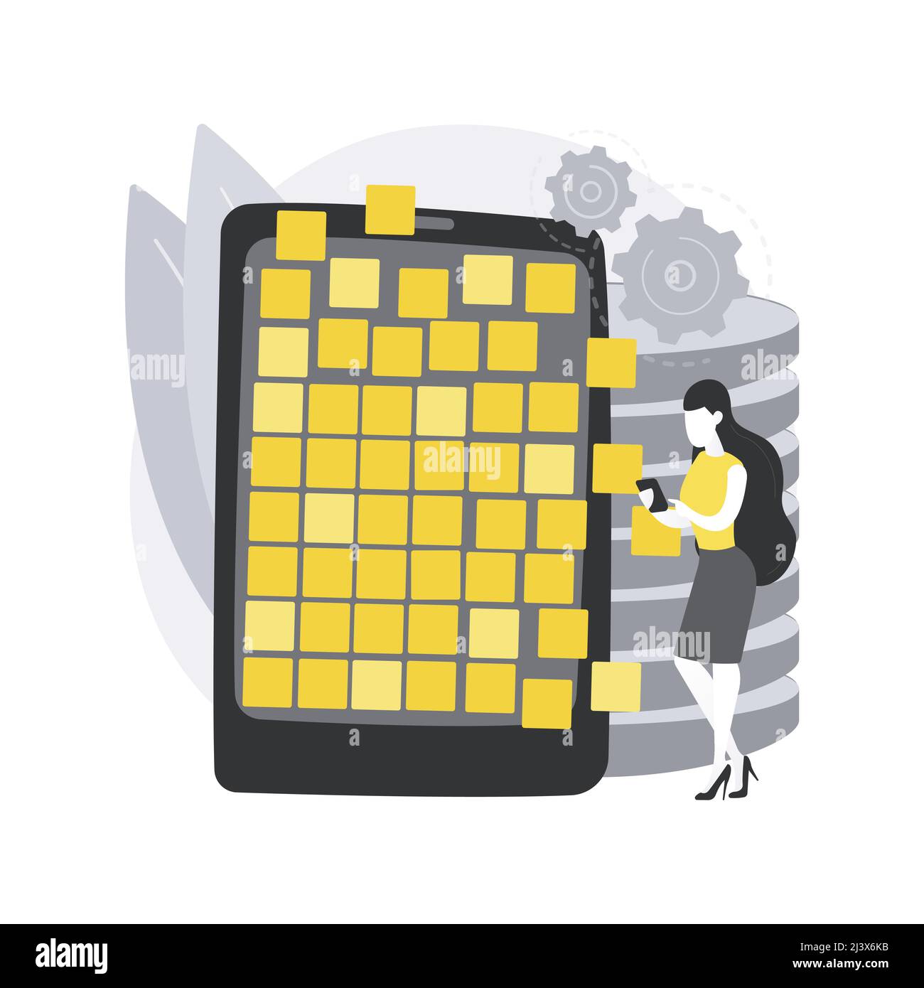 Illustrazione vettoriale del concetto astratto delle applicazioni per i big data. Sviluppo di app per l'analisi dei big data, software di gestione delle informazioni, progettazione di database, Illustrazione Vettoriale