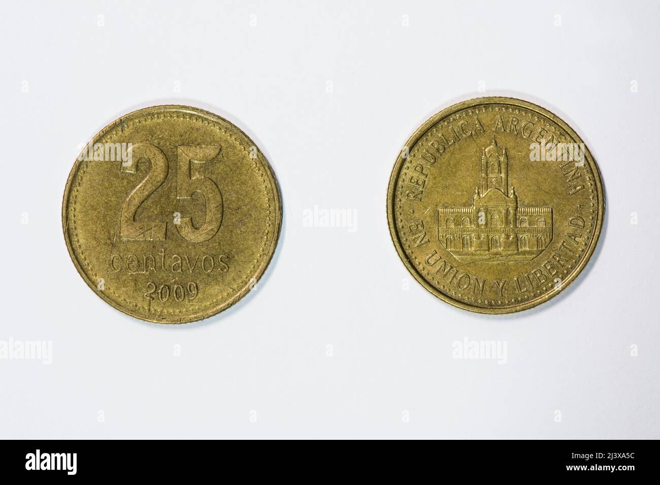 Moneta argentina in dettaglio, valore 25 centesimi Foto Stock