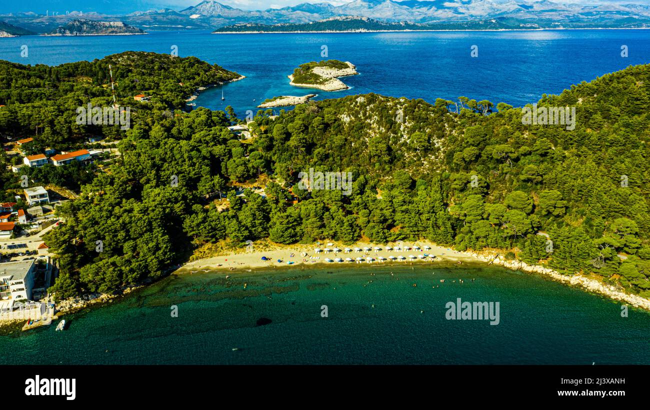 Vista aerea di una baia Saplasara, Isola Mljet, Croazia Foto Stock