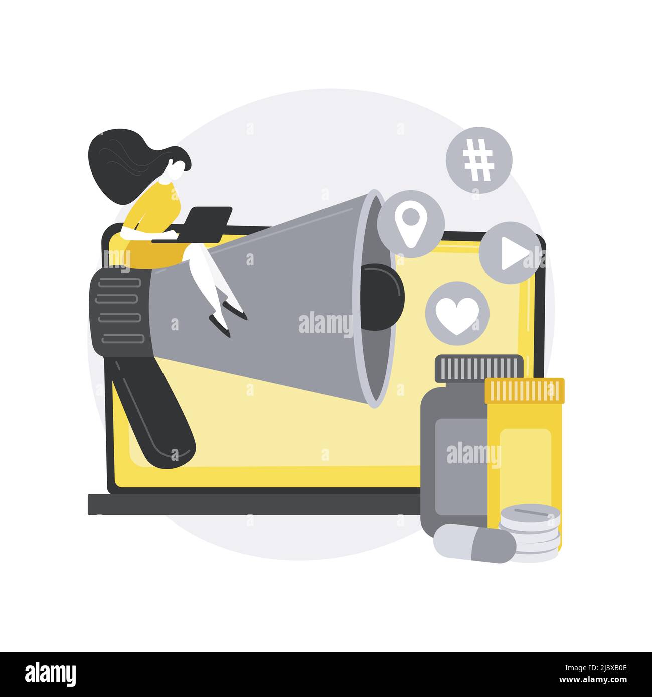 Illustrazione vettoriale del concetto astratto di marketing farmaceutico. Agenzia digitale farmaceutica, strategia di marketing della medicina, pubblicità della droga, medico Illustrazione Vettoriale