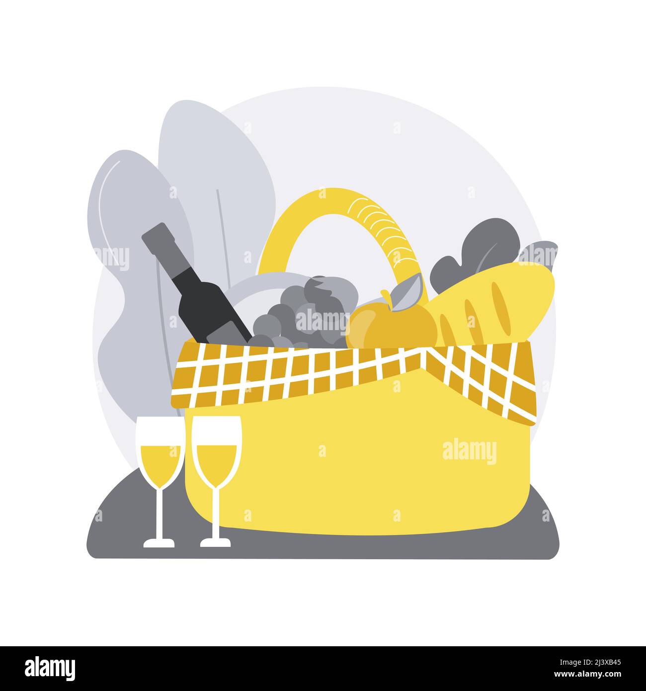 Summer picnic concetto astratto illustrazione vettoriale. Attività del fine settimana estivo, tempo libero, cucina fuori le scorte, cestino da picnic, mangiare in famiglia Illustrazione Vettoriale