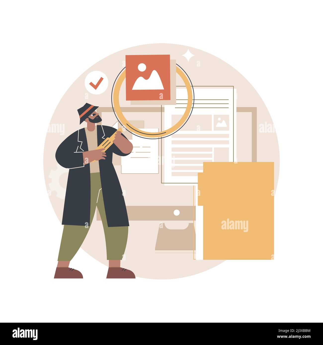 Illustrazione vettoriale del concetto astratto di indagine privata. Agenzia detective privata, servizi investigatori autorizzati, società di assunzione per investi personali Illustrazione Vettoriale