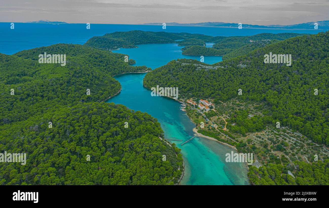 Veduta aerea del parco nazionale di Mljet, Isola di Mljet, Croazia Foto Stock