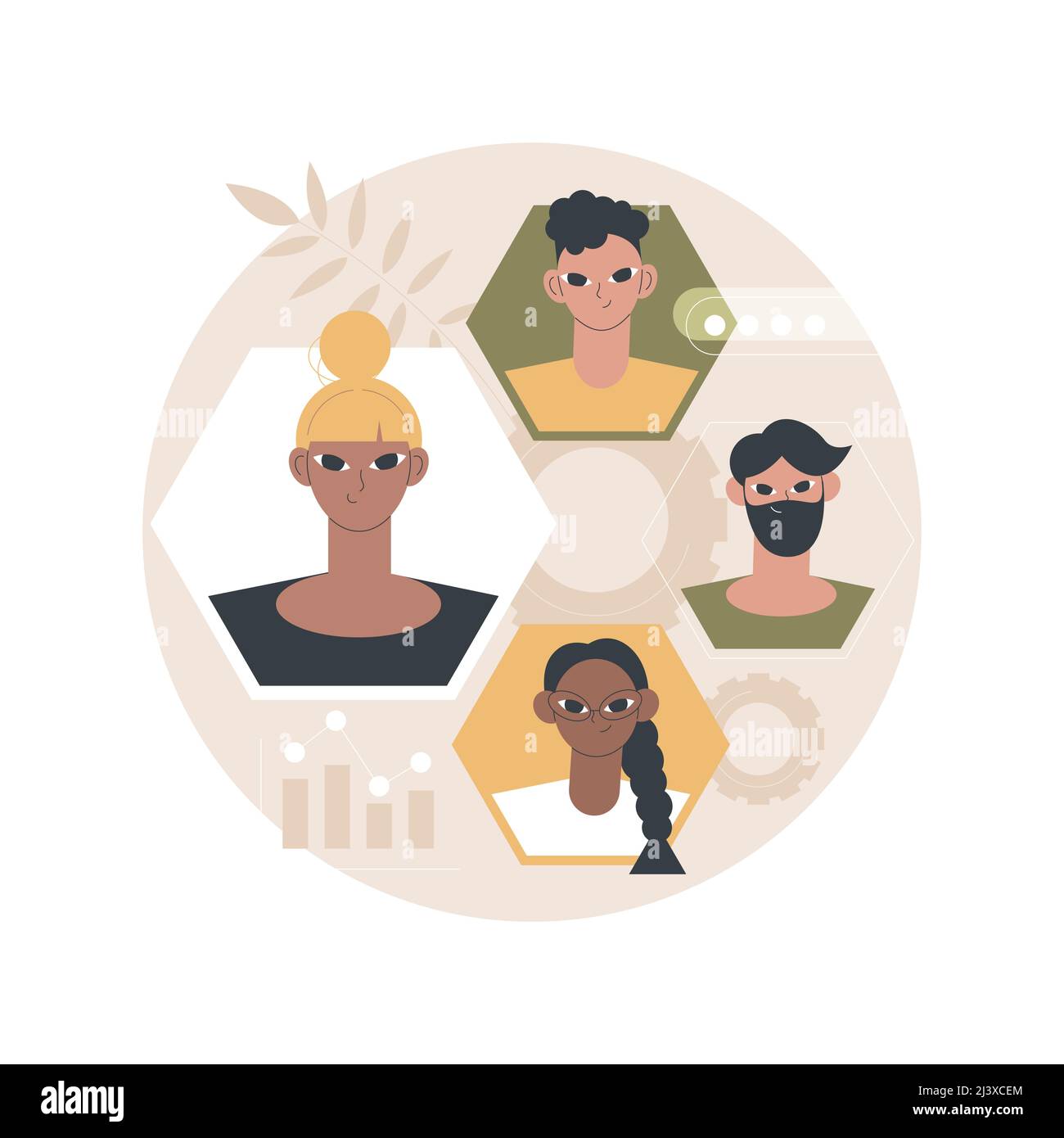 Illustrazione vettoriale del concetto astratto delle risorse umane. Lavoro di squadra di HR, agenzia di risorse umane, servizio headhunter, acquisizione di talento, websit elenco di lavoro Illustrazione Vettoriale