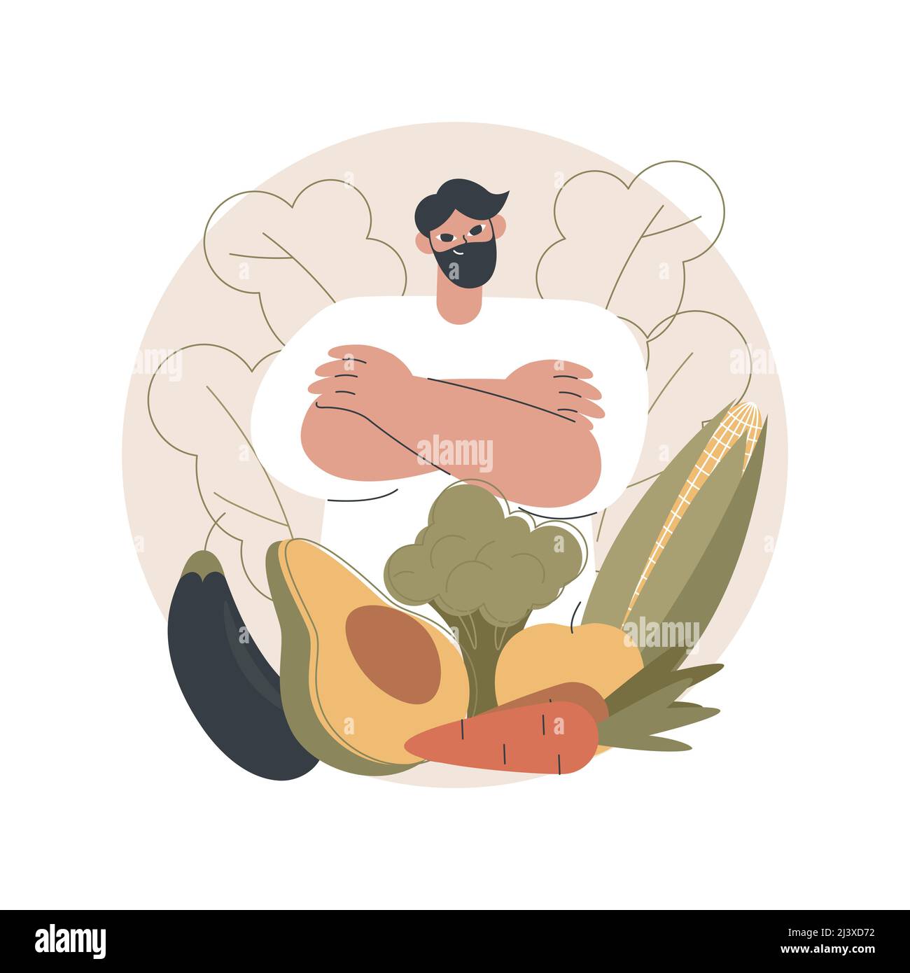 Vegetarianismo concetto astratto illustrazione vettoriale. Dieta vegetariana, astinenza della carne, stile di vita sano, prodotti biologici freschi, senza latte e uova Illustrazione Vettoriale